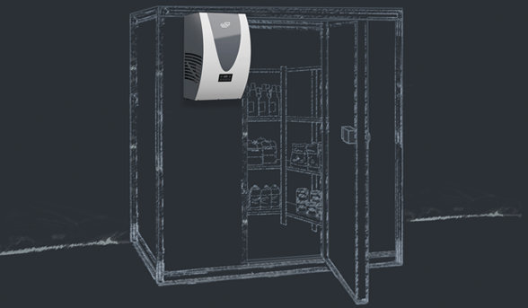 Zeichnung eines Polarik Kühlaggregates montiert an einer Kühlzelle