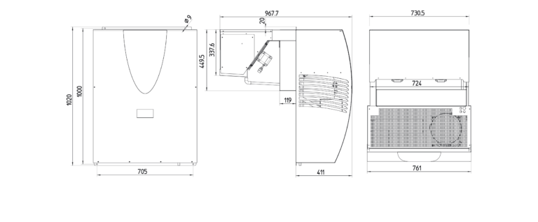 Kälteleistung des Monoblocks Polarik 20WL3 in Abhängigkeit von der kühlraumgröße und Außentemperatur