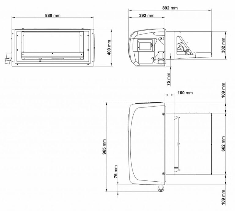 Technische Zeichnung des GOVI 2500N Kühlaggregat mit Maßangaben